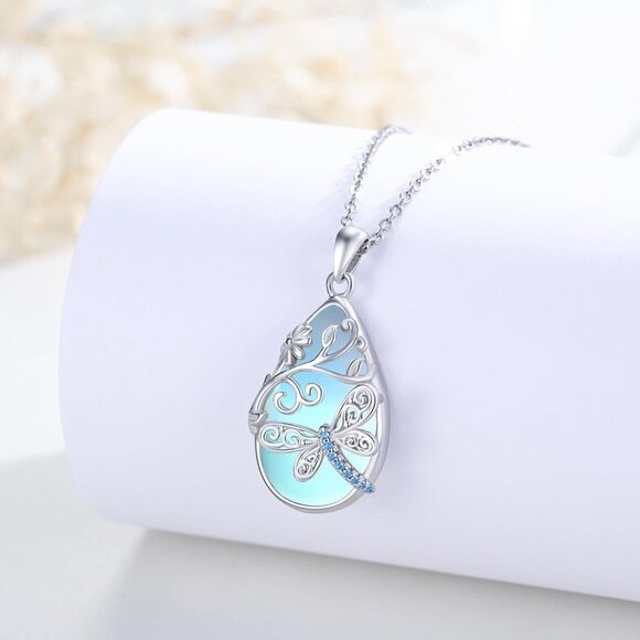 925 Silver Moonstone Dragonfly Necklace Valentine Gift for Women - Picture 6 of 7